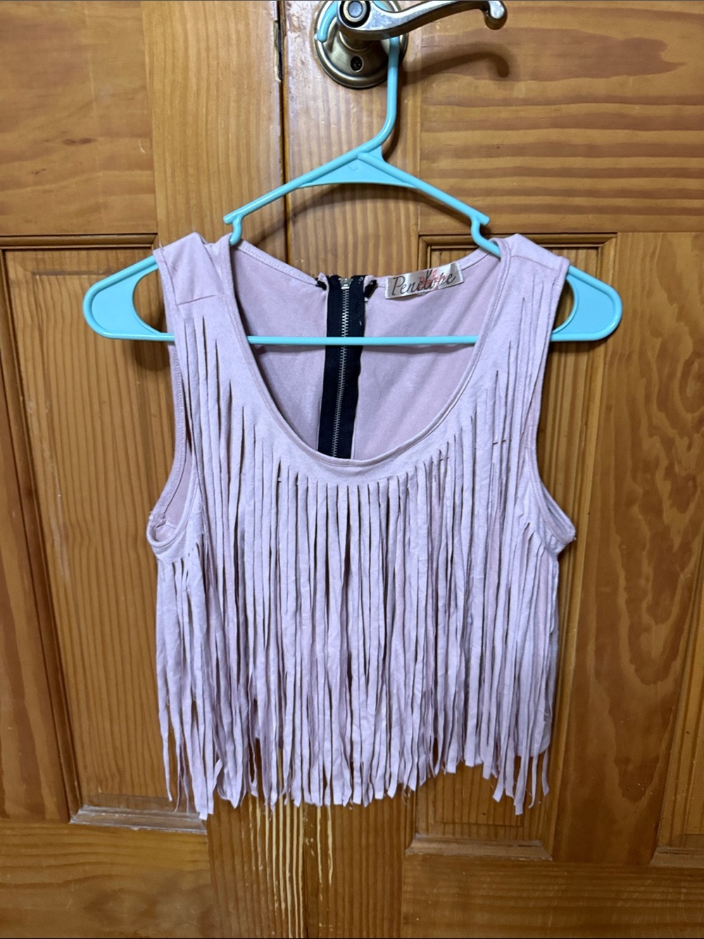 Pink Fringe Crop Tank Top by